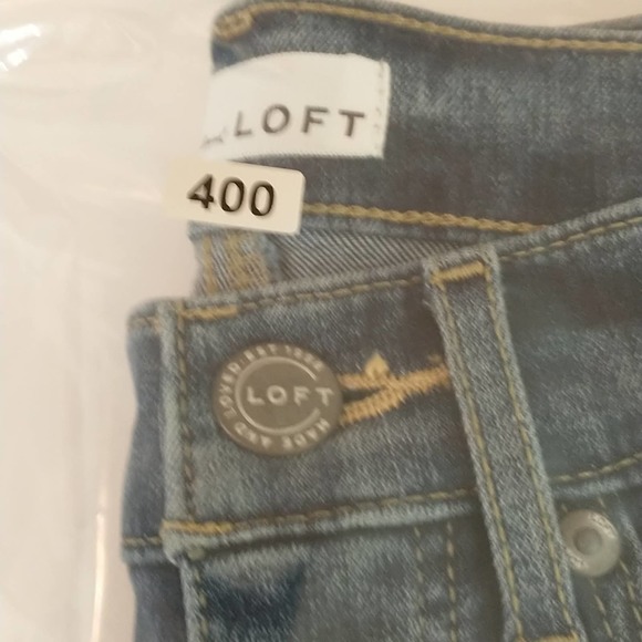 Loft High waist Medium wash raw  frayed Hem Skinny Jeans with side stripe sz: 24 - Picture 14 of 14